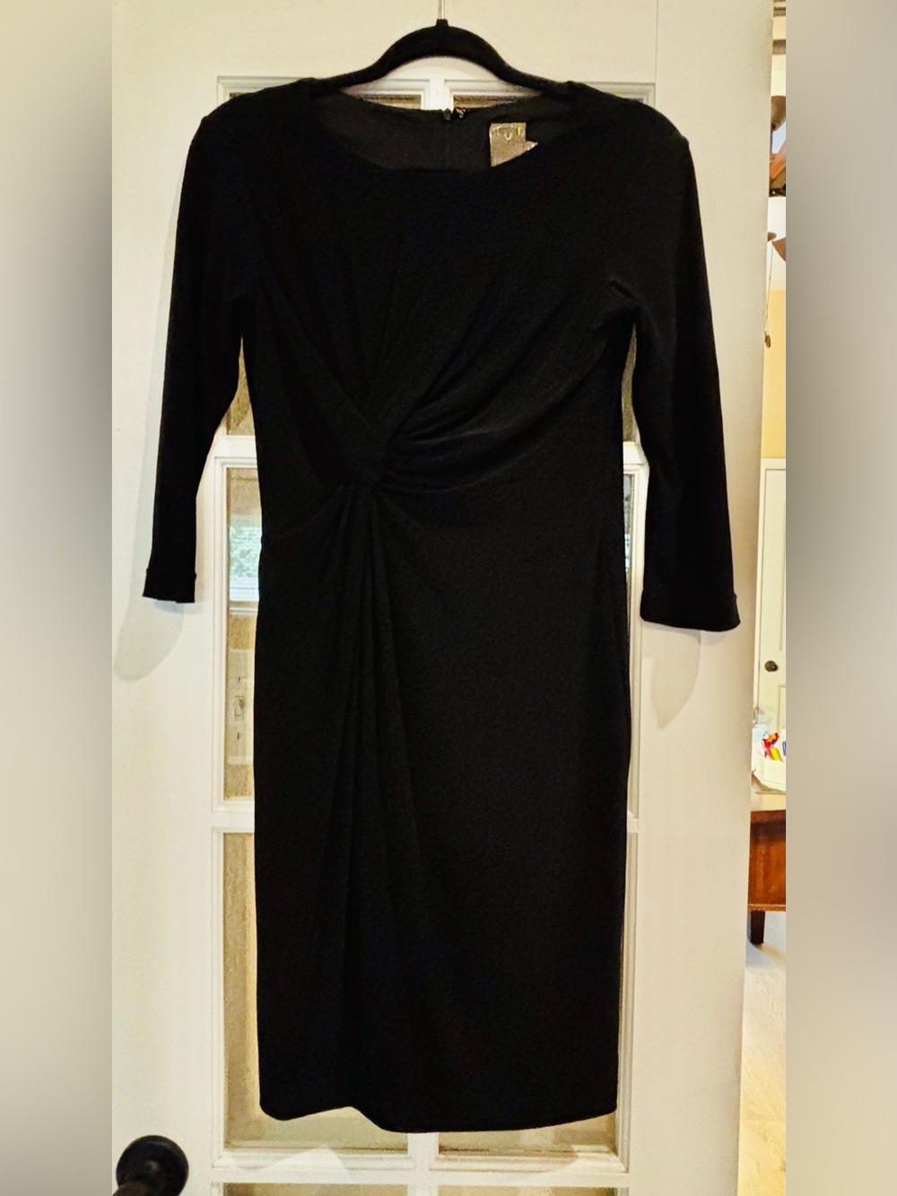 Tahari Black Twist-Front Long Sleeve Sheath Dress